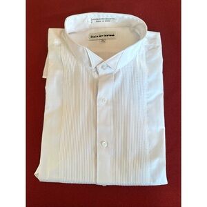 Albert Nipon Men’s Fit Wing Collar Front Pleat Formal Dress Shirt, XL, 17-17.5